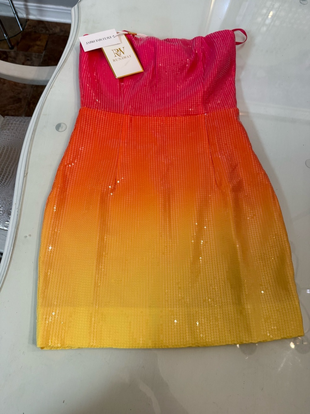 Runaway Mini Dress in Pink to Yellow Ombre